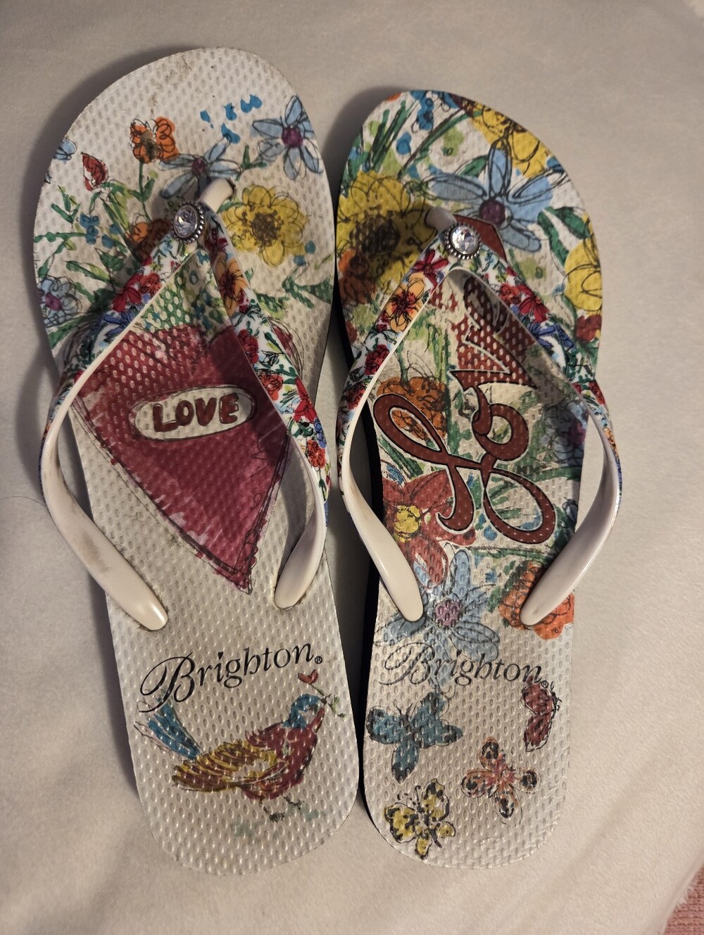 Brighton White-Strap Floral & Butterfly Print Sandals